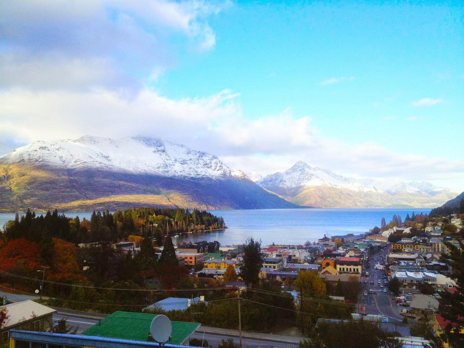 Lake Wakatipu and the snow-capped range, from Hippo Lodge, Queenstown
